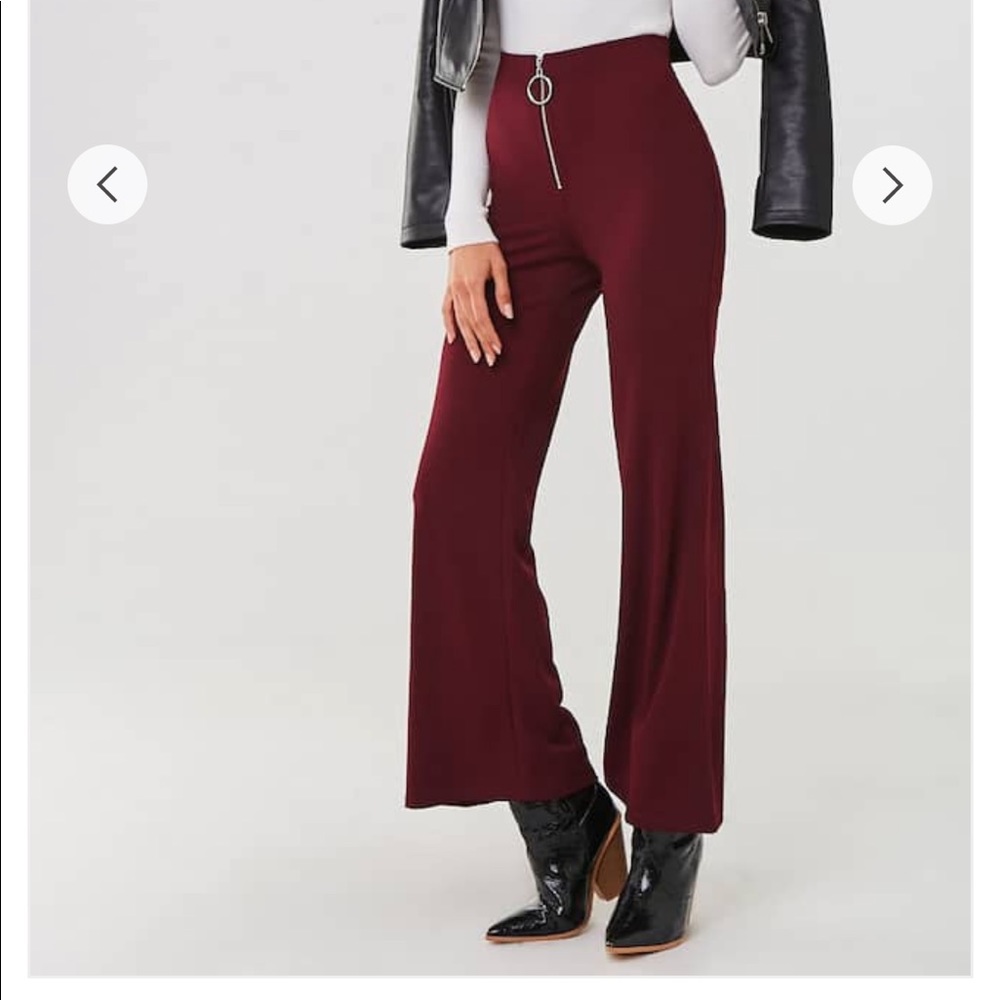 Flared High waist stretchy pull ring zipper pant